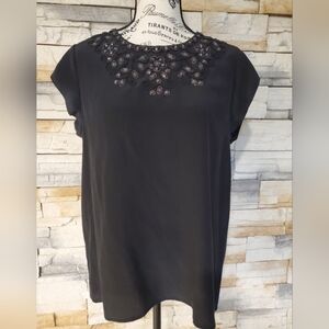 Joie Black Floral Embellished Silk Sleeveless Blouse Size M